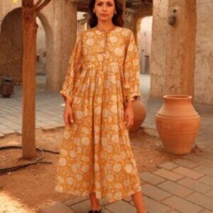 Golden Sunflower Yellow Organic cotton dress